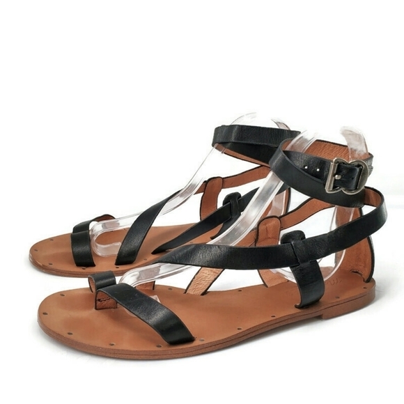 Madewell Shoes - Madewell Allie Black Leather Ankle Wrap Toe Post Flat Gladiator Style Sandals